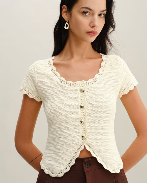 Beige U Neck Textured Cardigan