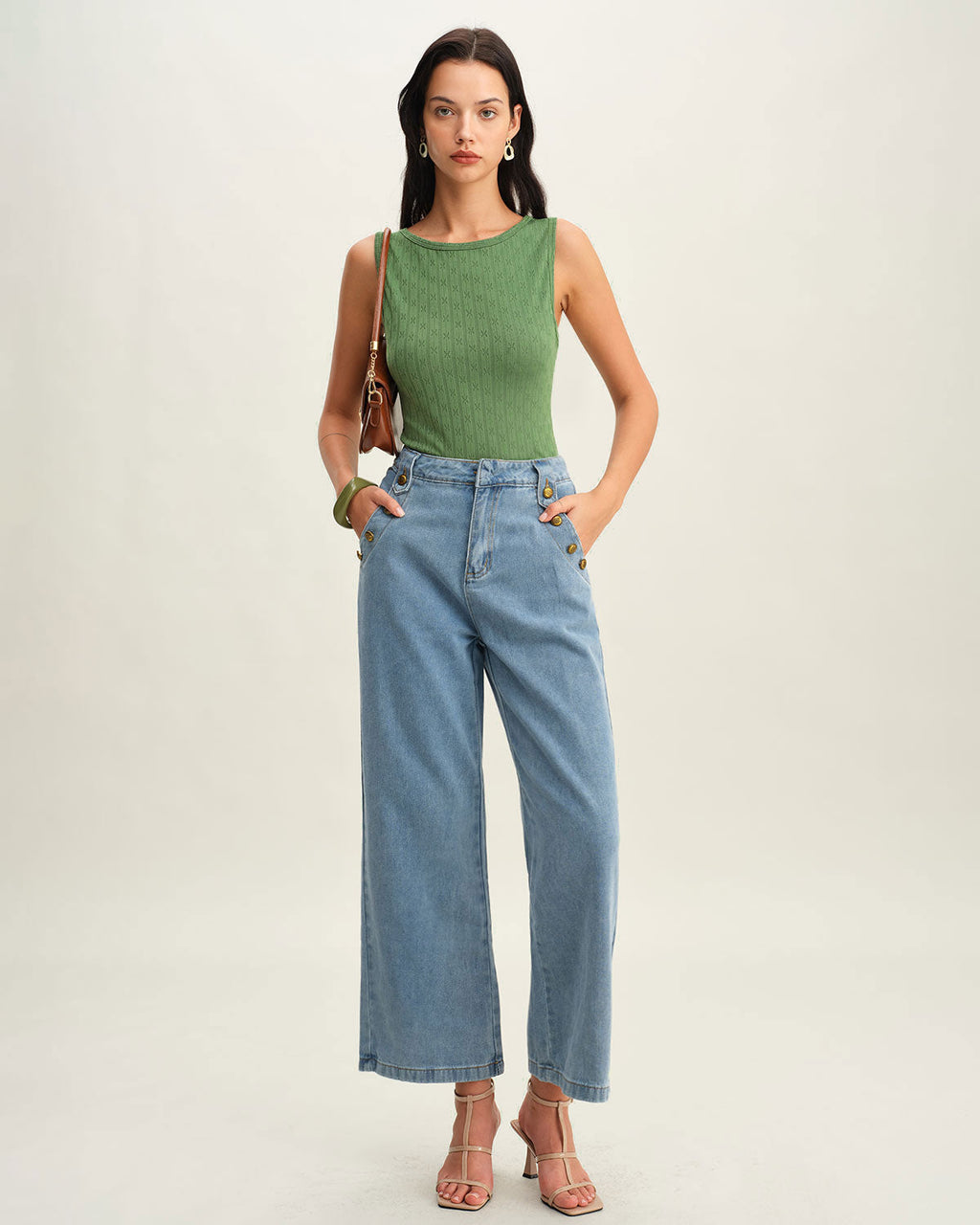 Green Boat Neck Knit Tank Top