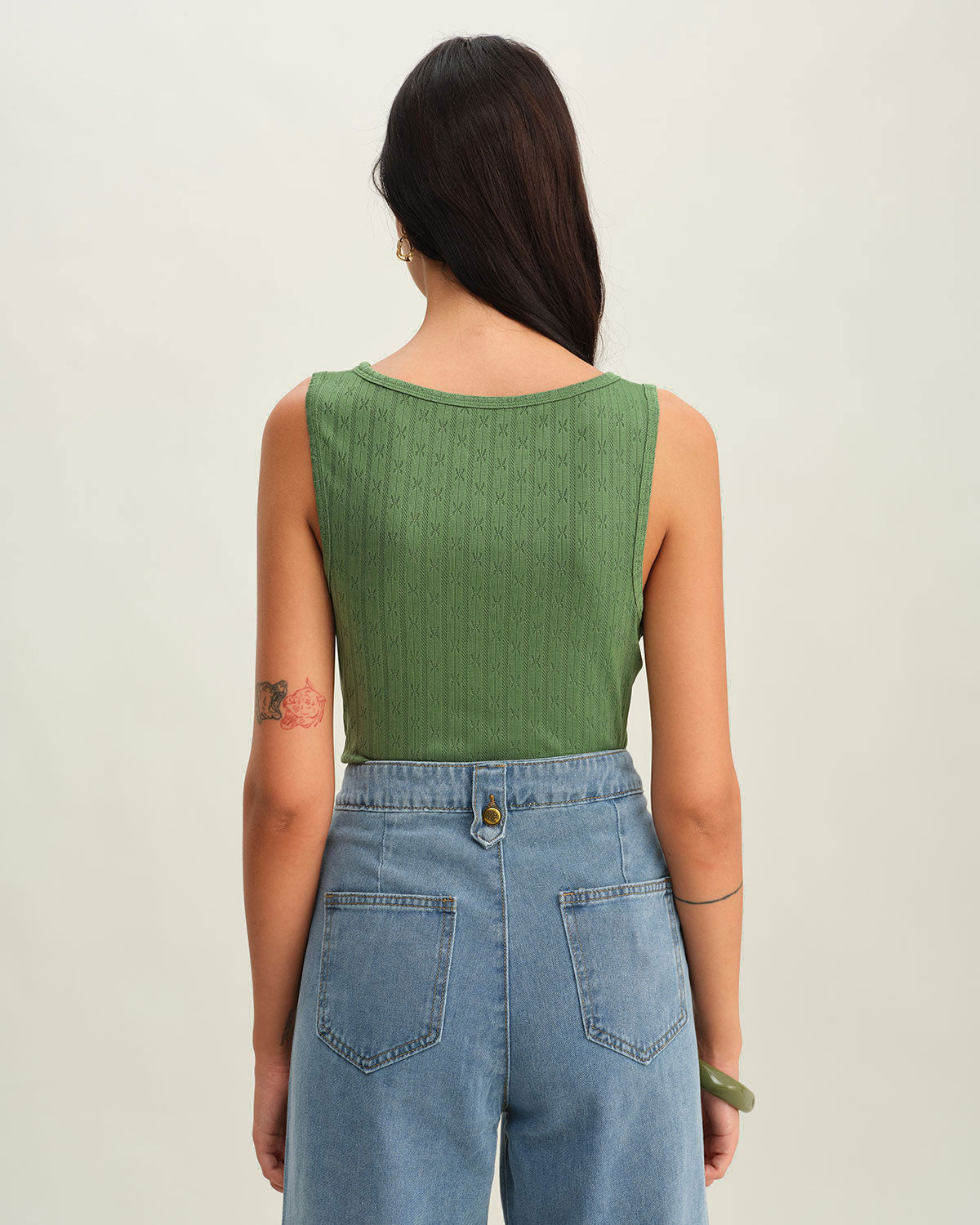 Green Boat Neck Knit Tank Top