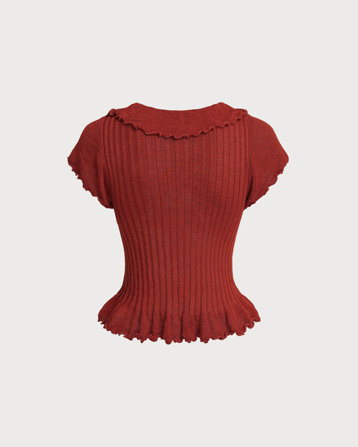 Wine Red Ruffle Button Cardigan