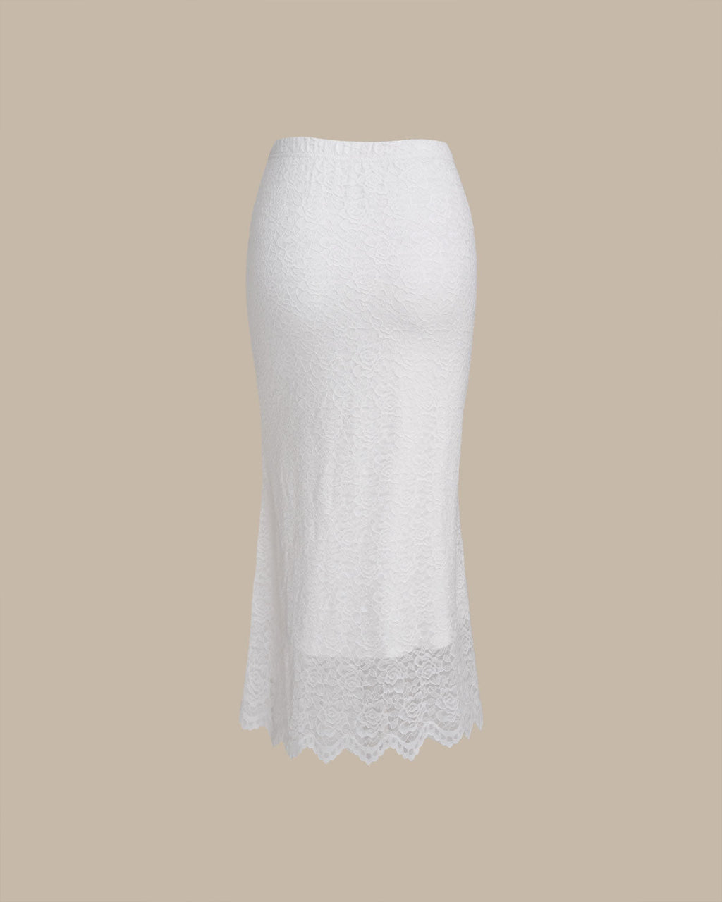 White Natural Waisted Knit Tulip Midi Skirt
