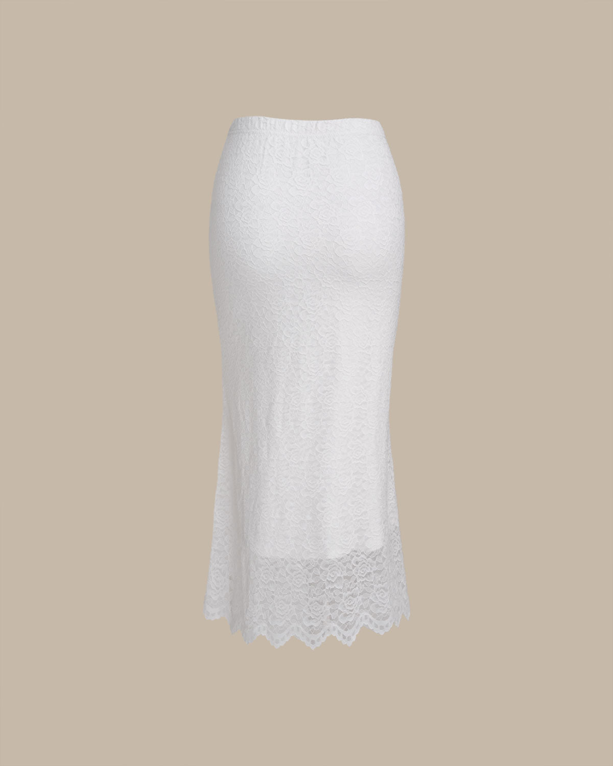 White Natural Waisted Knit Tulip Midi Skirt