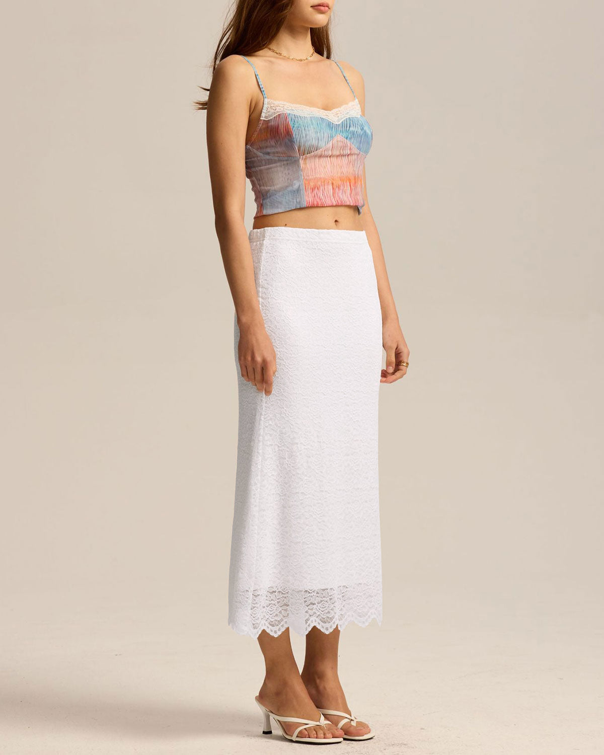 White Natural Waisted Knit Tulip Midi Skirt