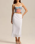 White Natural Waisted Knit Tulip Midi Skirt