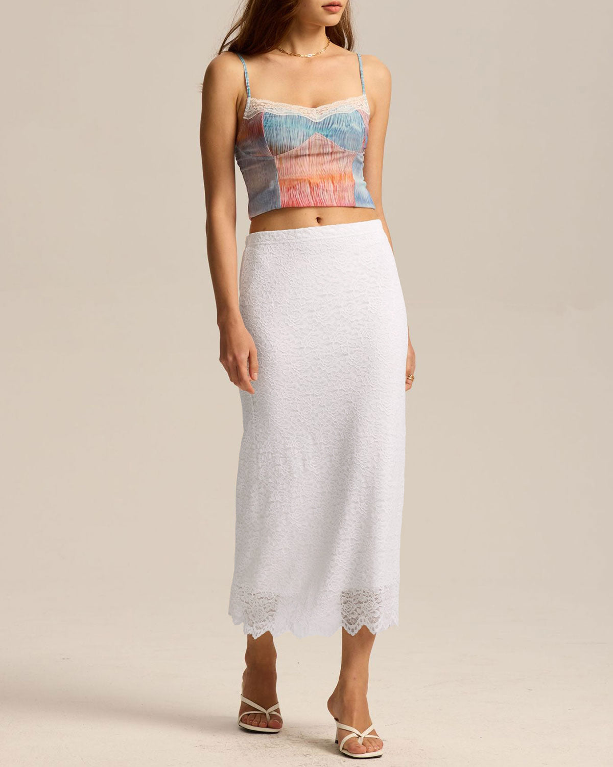 White Natural Waisted Knit Tulip Midi Skirt