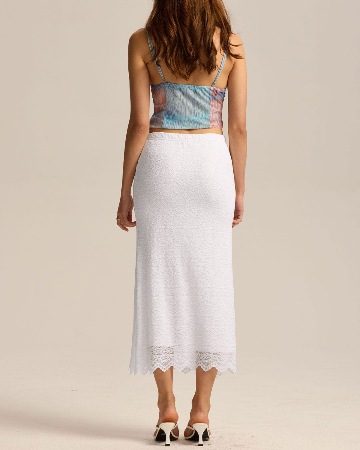 White Natural Waisted Knit Tulip Midi Skirt