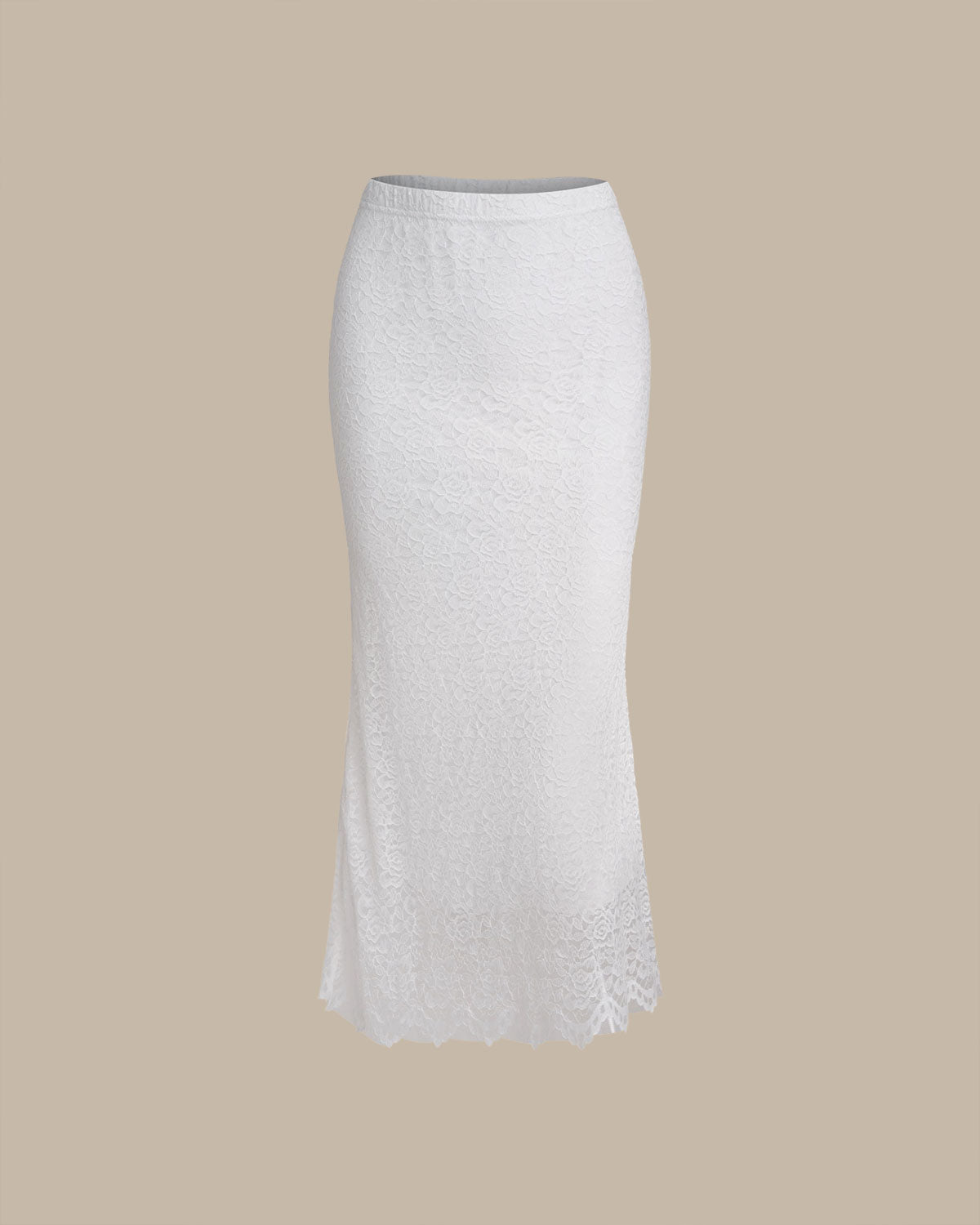 White Natural Waisted Knit Tulip Midi Skirt