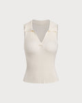 Beige V Neck Knit Tank Top
