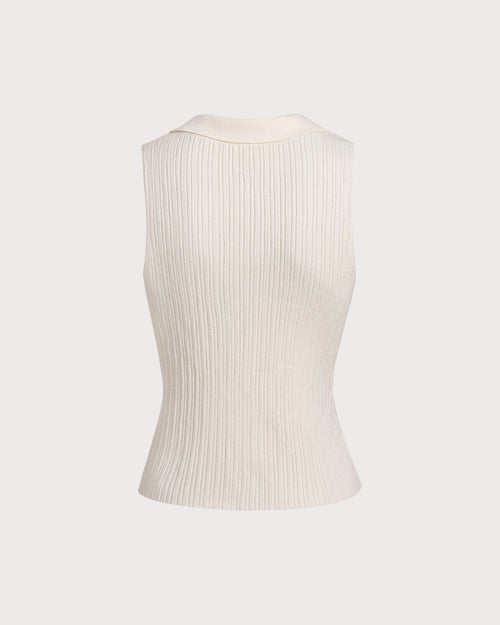 Beige V Neck Knit Tank Top
