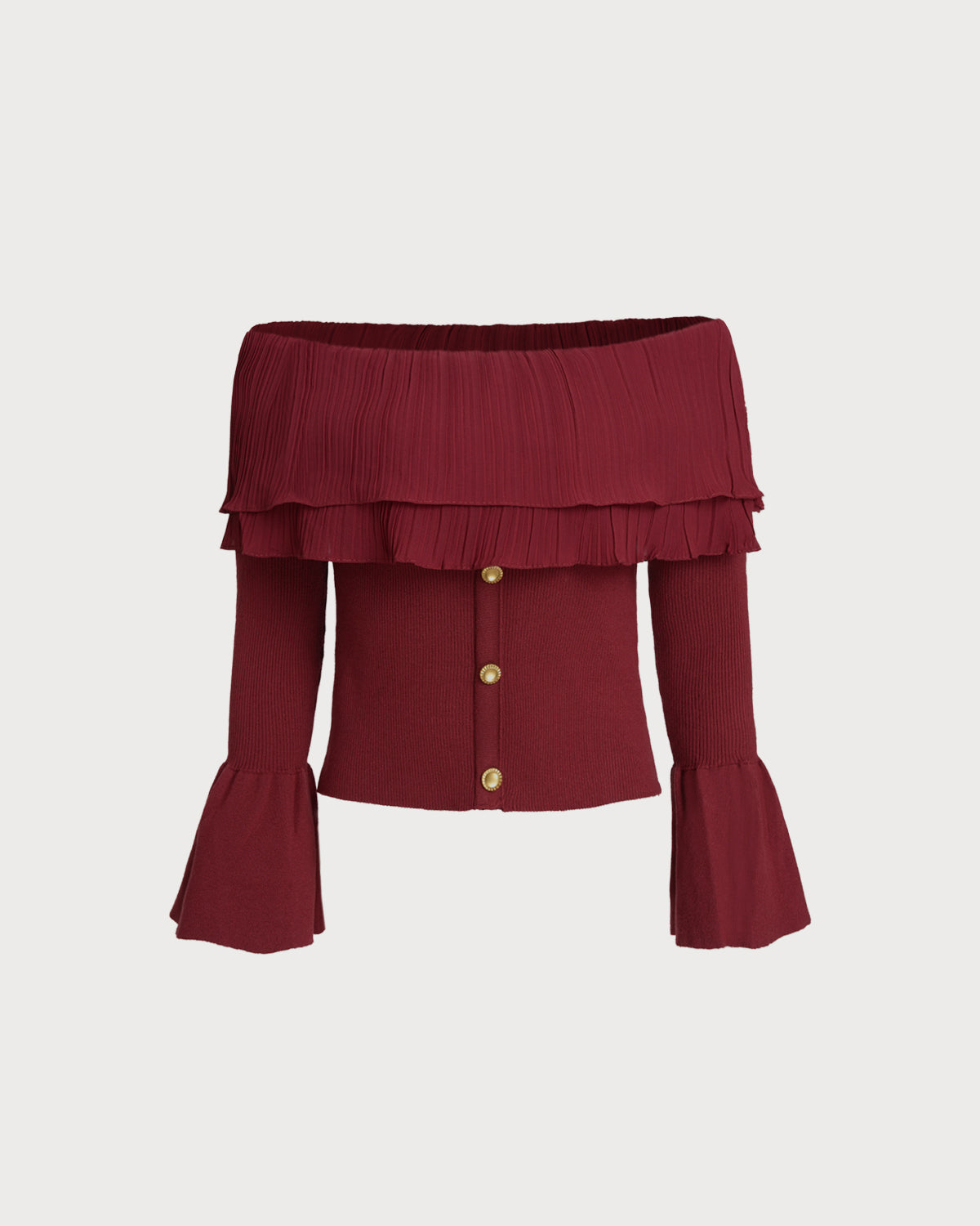 Red Off The Shoulder Bell Sleeve Sweater