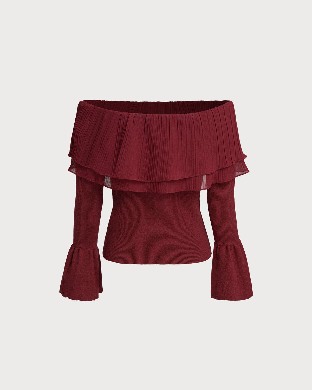 Red Off The Shoulder Bell Sleeve Sweater