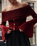 Red Off The Shoulder Bell Sleeve Sweater