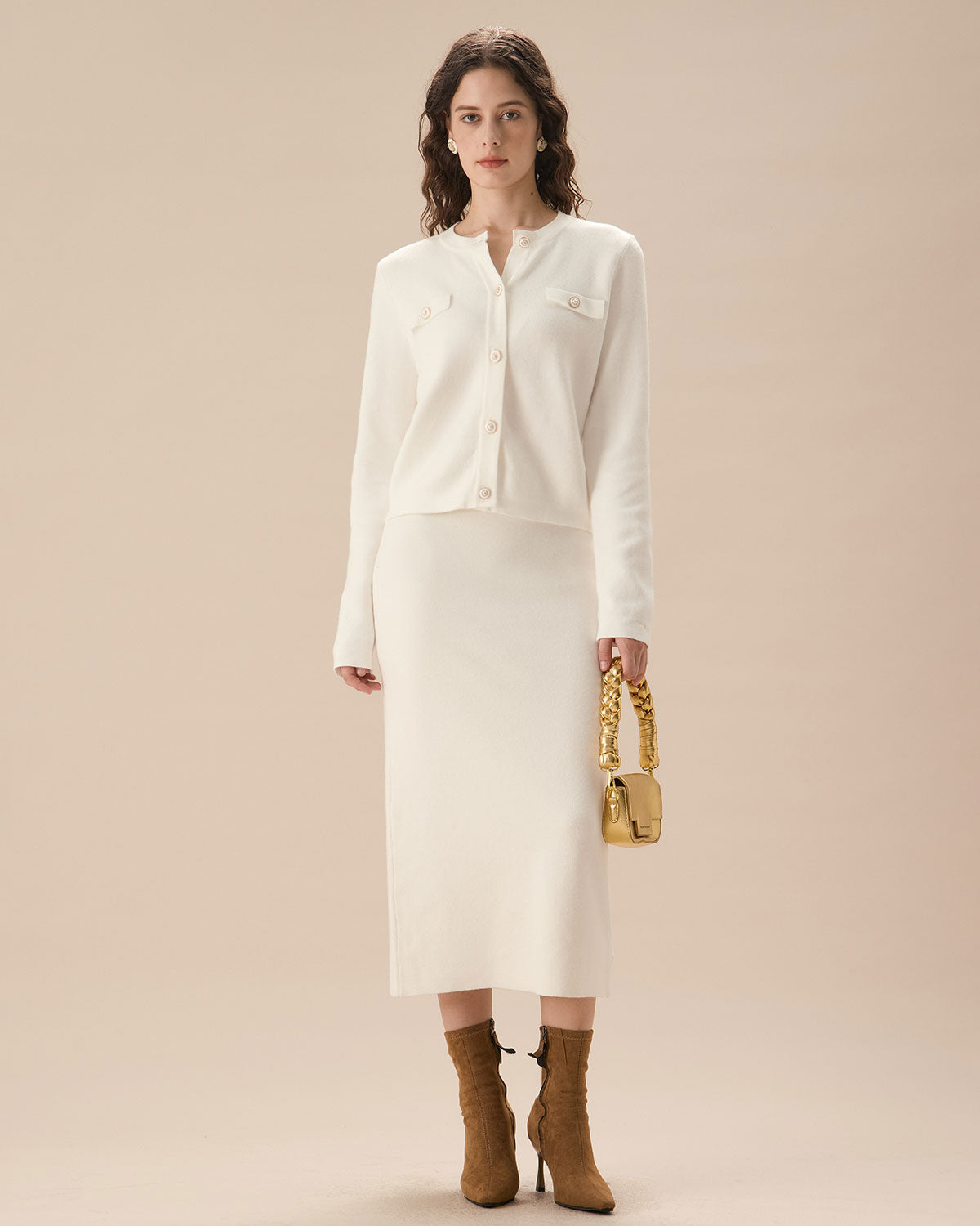 White Elastic Waist Straight Skirt