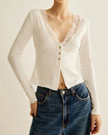 White V Neck Knit Cardigan