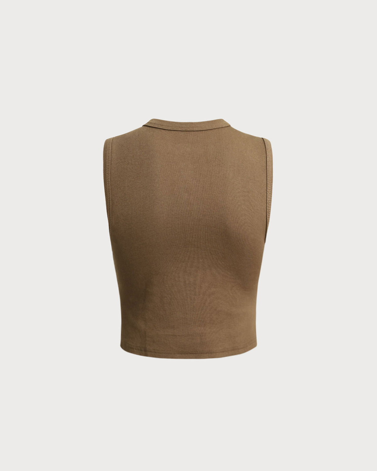 Coffee Round Neck Knit Tank Top