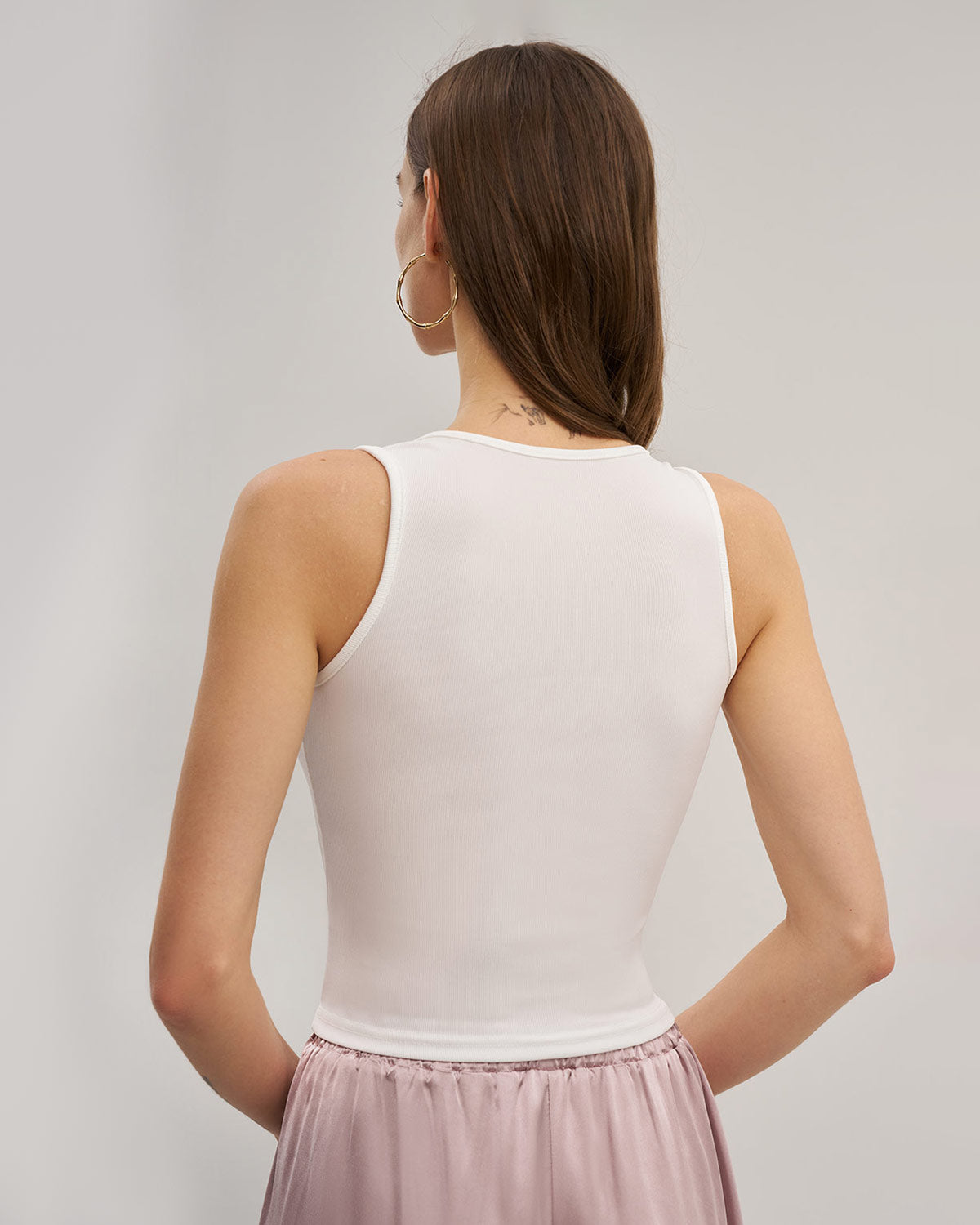 White Ribbed Knit Tank Top