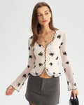 Apricot Floral Single Breasted Cardigan