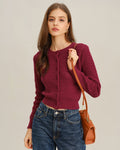 Wine Red Single Breasted Knit Cardigan