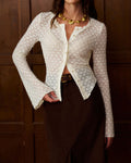 White Bell Sleeve Single Breasted Cardigan