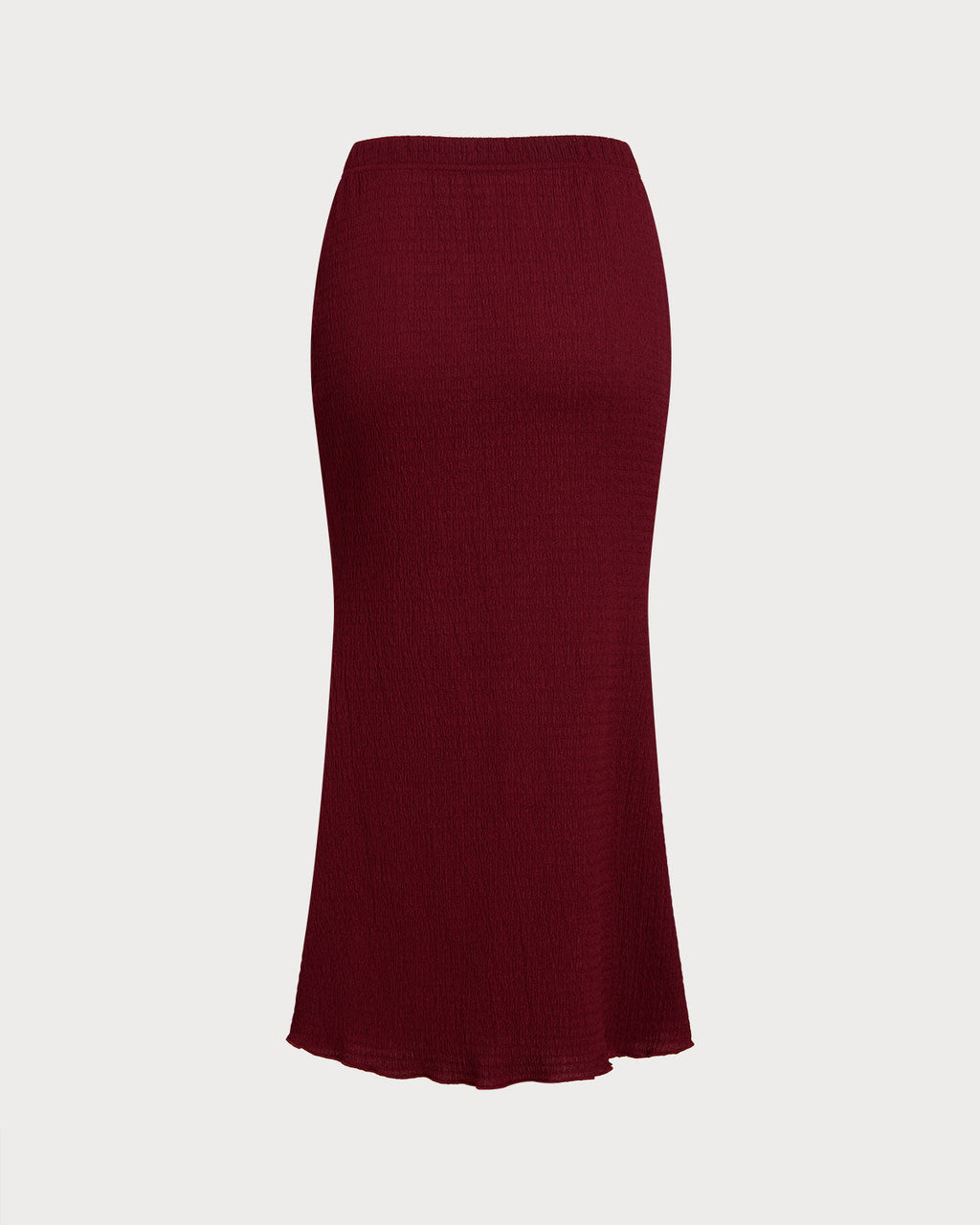 Wine Red Knit Elastic Waist Mermaid Midi Skirt