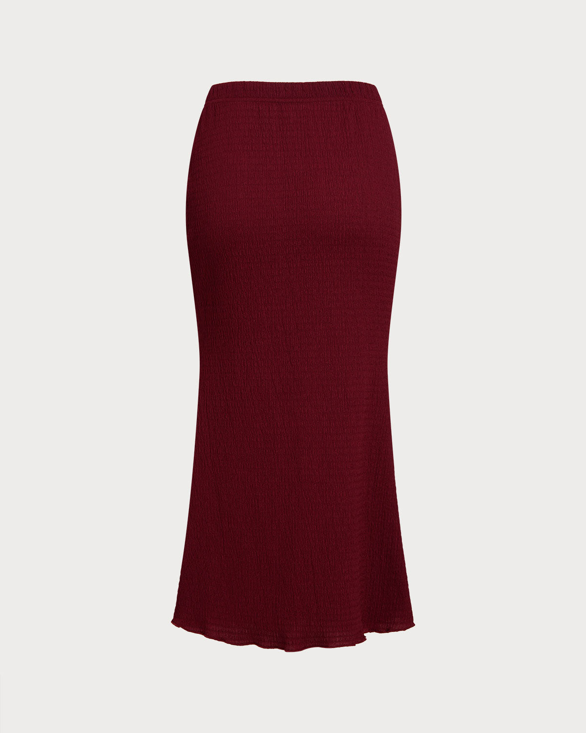 Wine Red Knit Elastic Waist Mermaid Midi Skirt