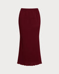 Wine Red Knit Elastic Waist Mermaid Midi Skirt