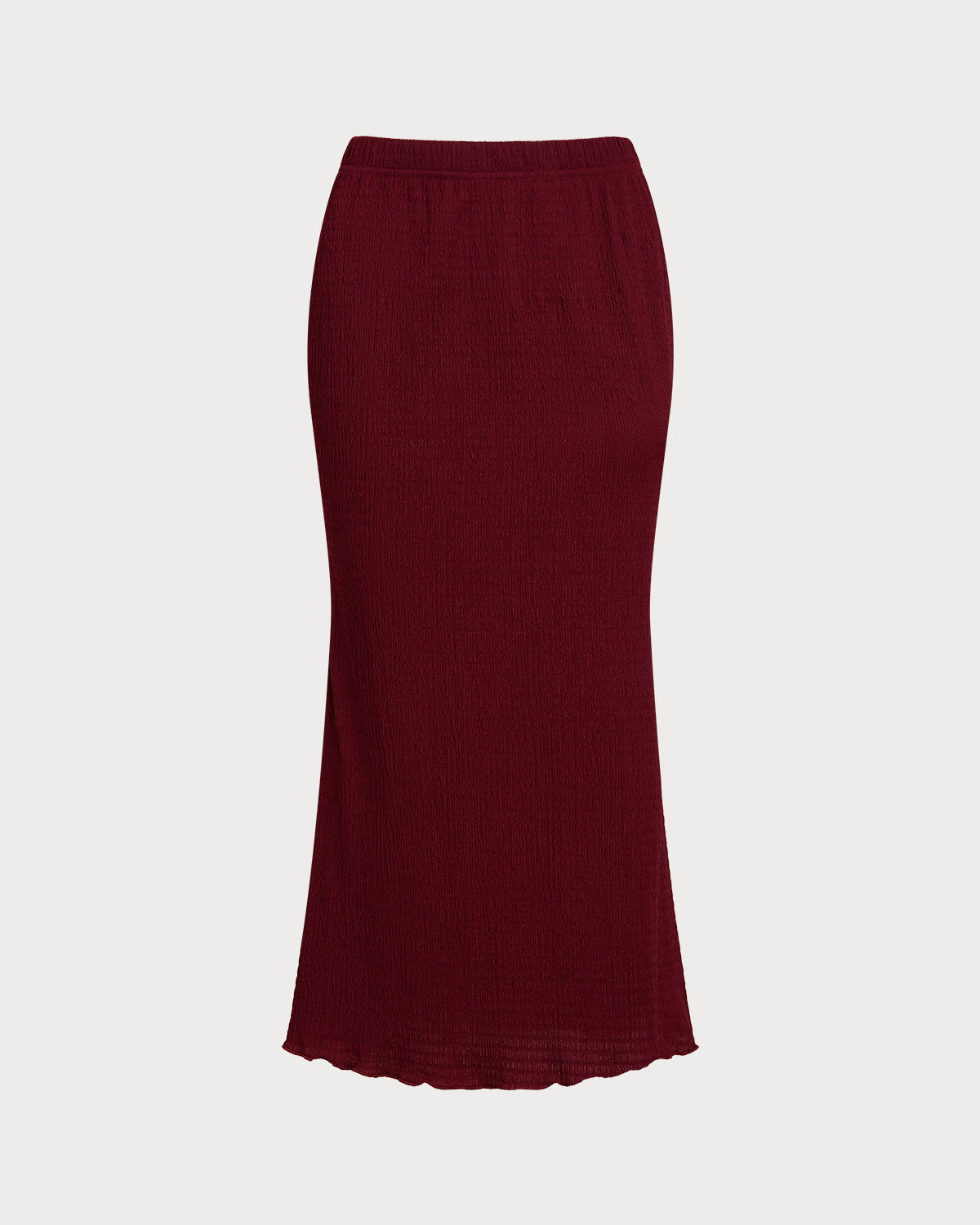 Wine Red Knit Elastic Waist Mermaid Midi Skirt