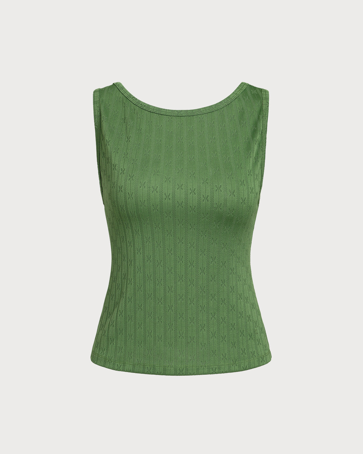 Green Boat Neck Knit Tank Top