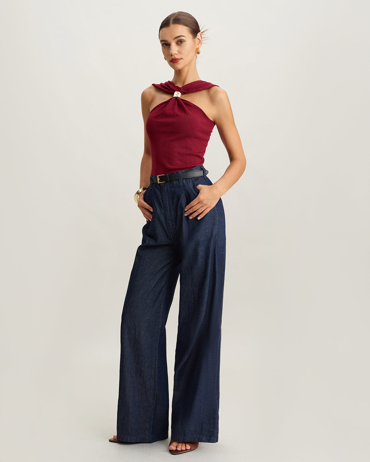 Wine Red Knit Ribbed Tank Top