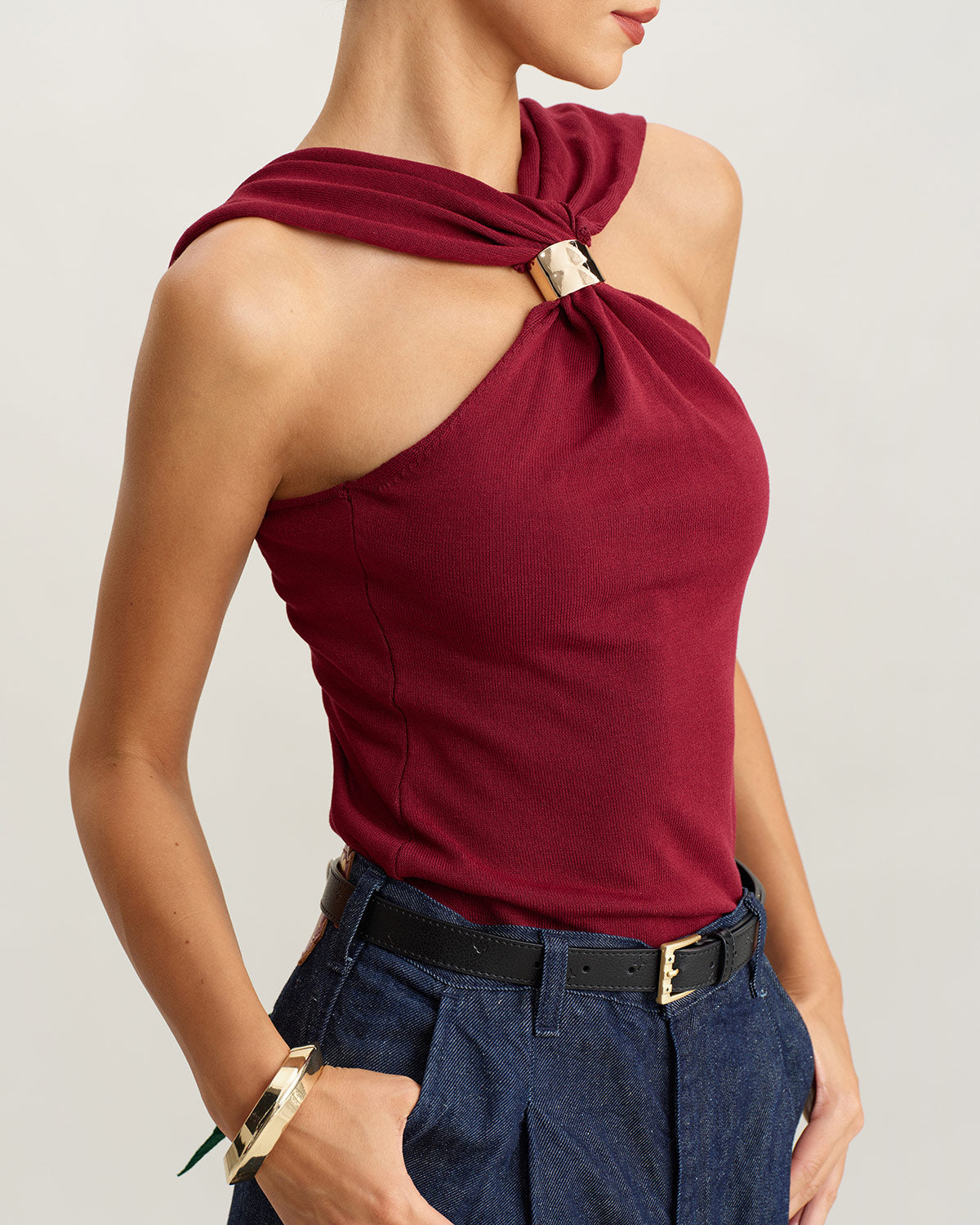 Wine Red Knit Ribbed Tank Top