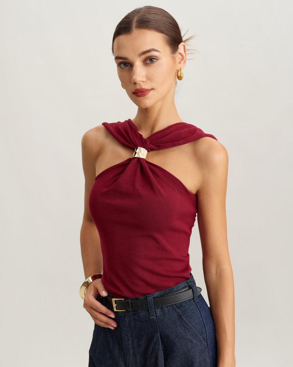 Wine Red Knit Ribbed Tank Top