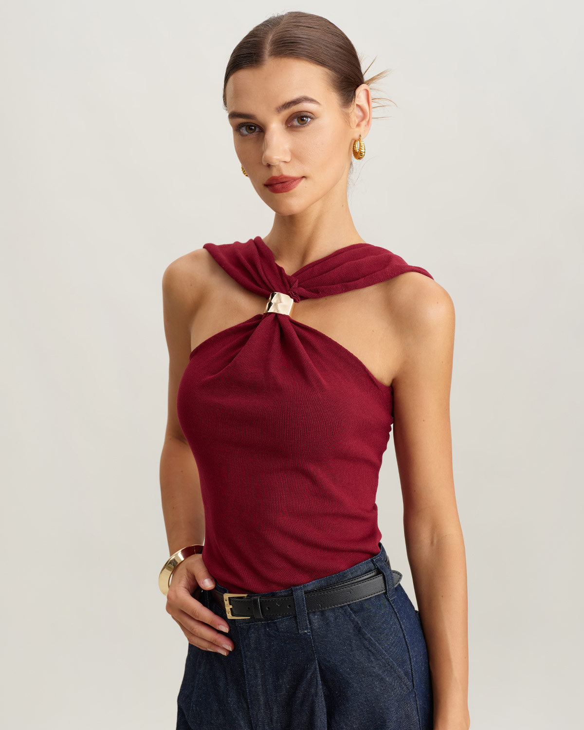 Wine Red Knit Ribbed Tank Top