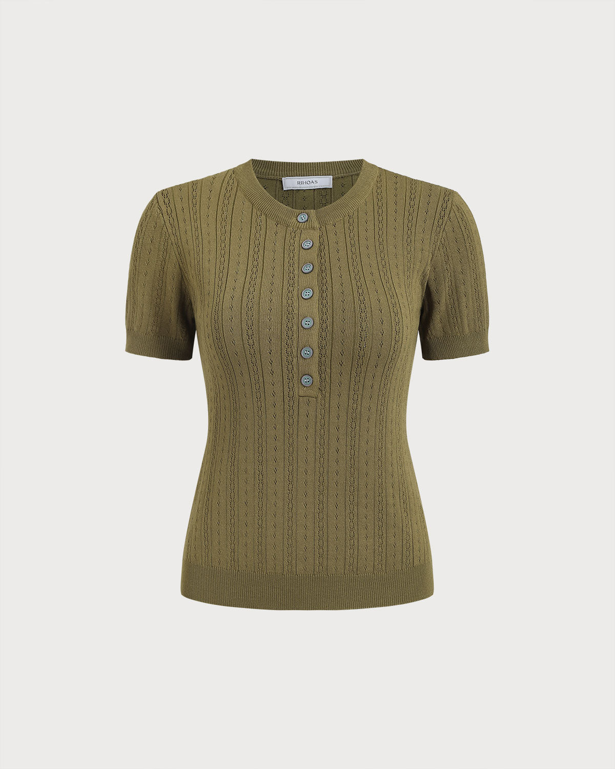 Green Round Neck Ribbed Knit Tee