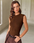 Brown Round Neck Knit Tank Top