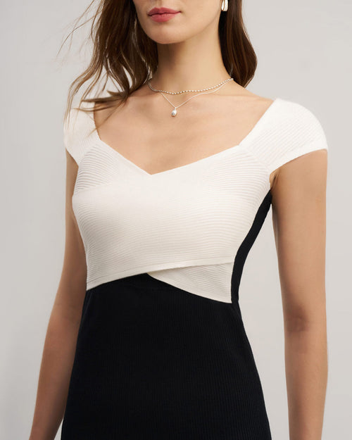 Black Contrast Bodycon Slip Sweater Dress