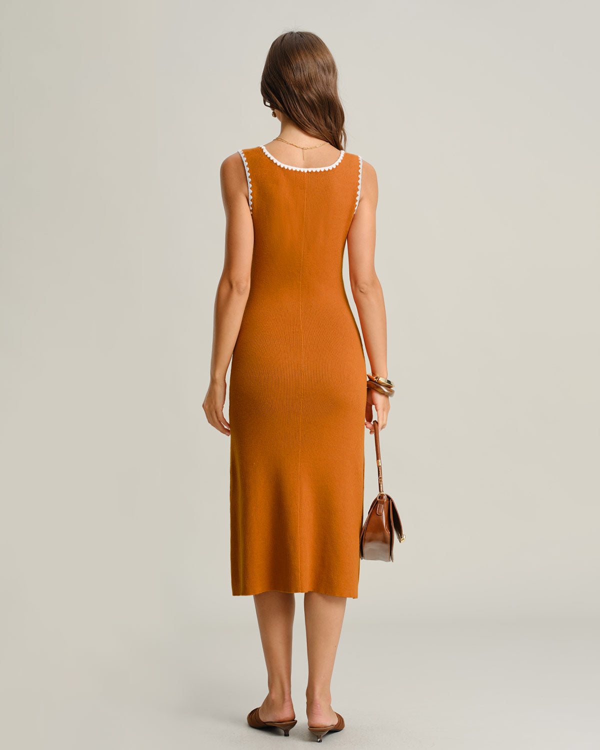 Brown Contrast Slip Sweater Dress