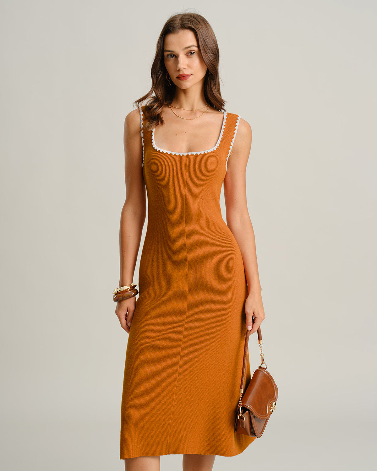 Brown Contrast Slip Sweater Dress