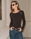 Black Round Neck Slim Knit Tee