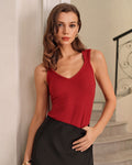 Red V Neck Knit Tank Top