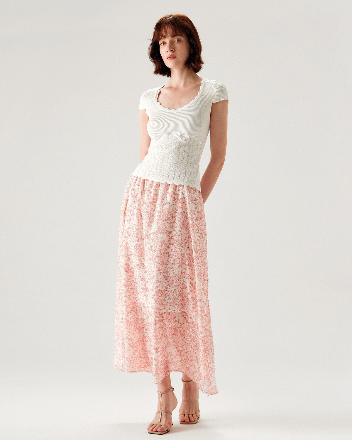 White U Neck Slim Knit Tee