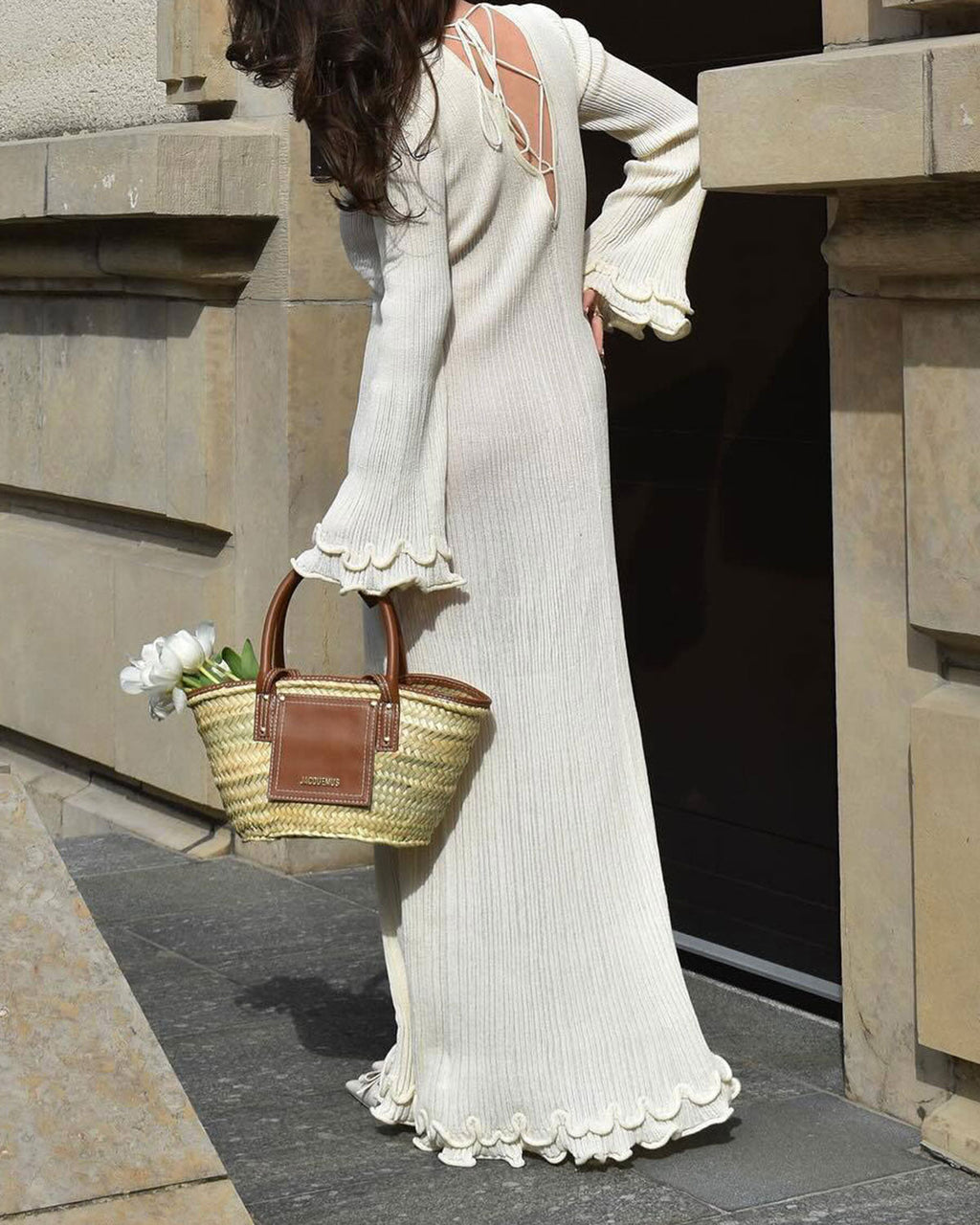 White Bell Sleeve Bodycon Sweater Dress