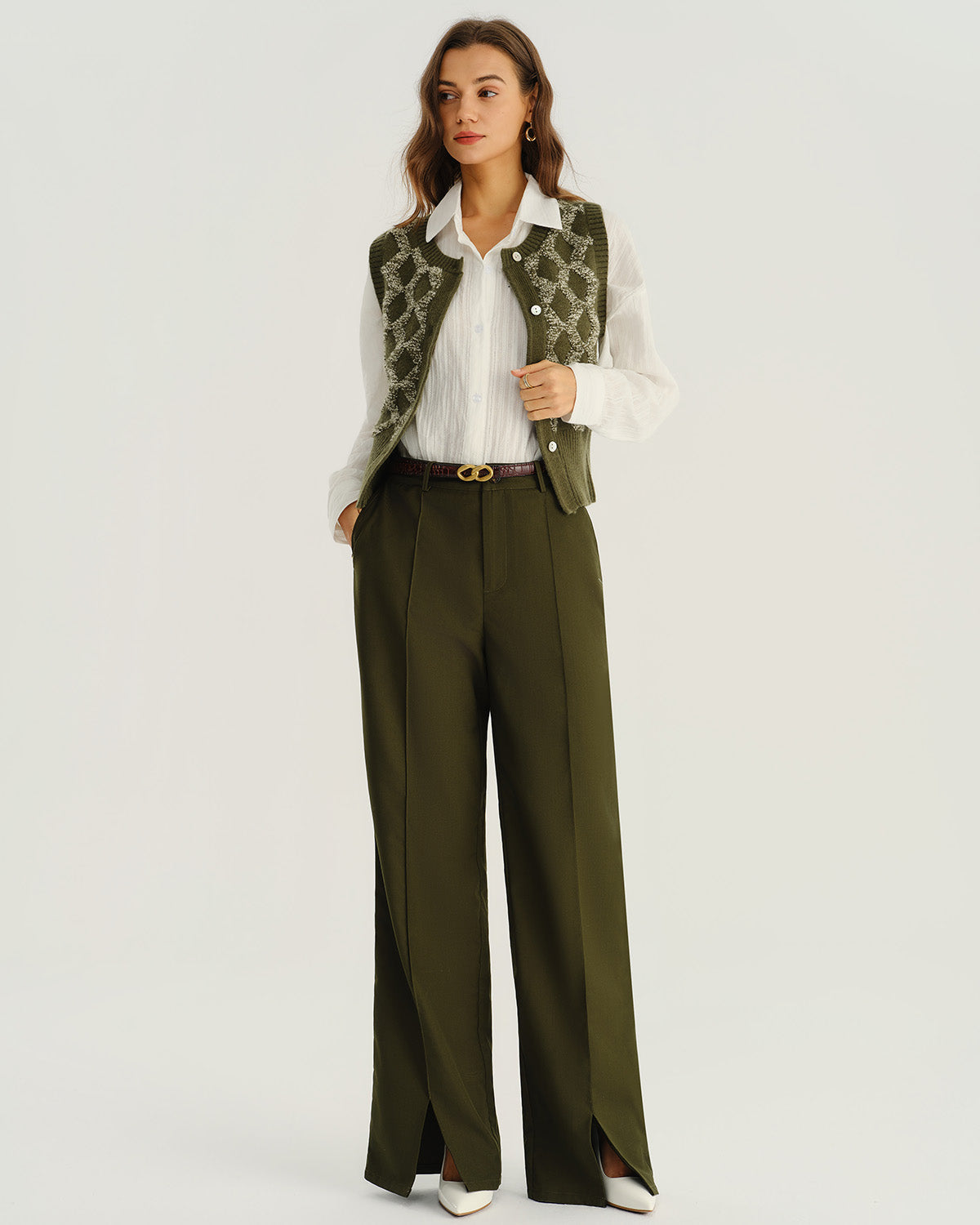 Green Plaid Single Breasted Vest