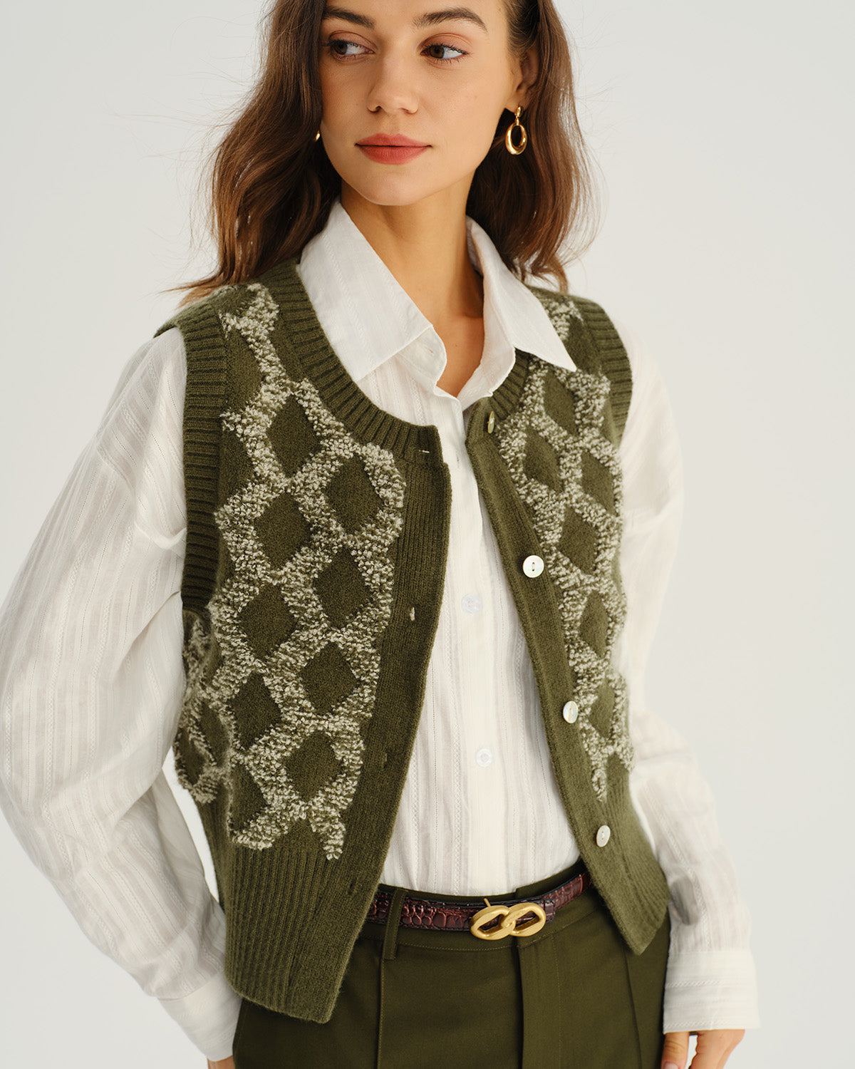 Green Plaid Single Breasted Vest