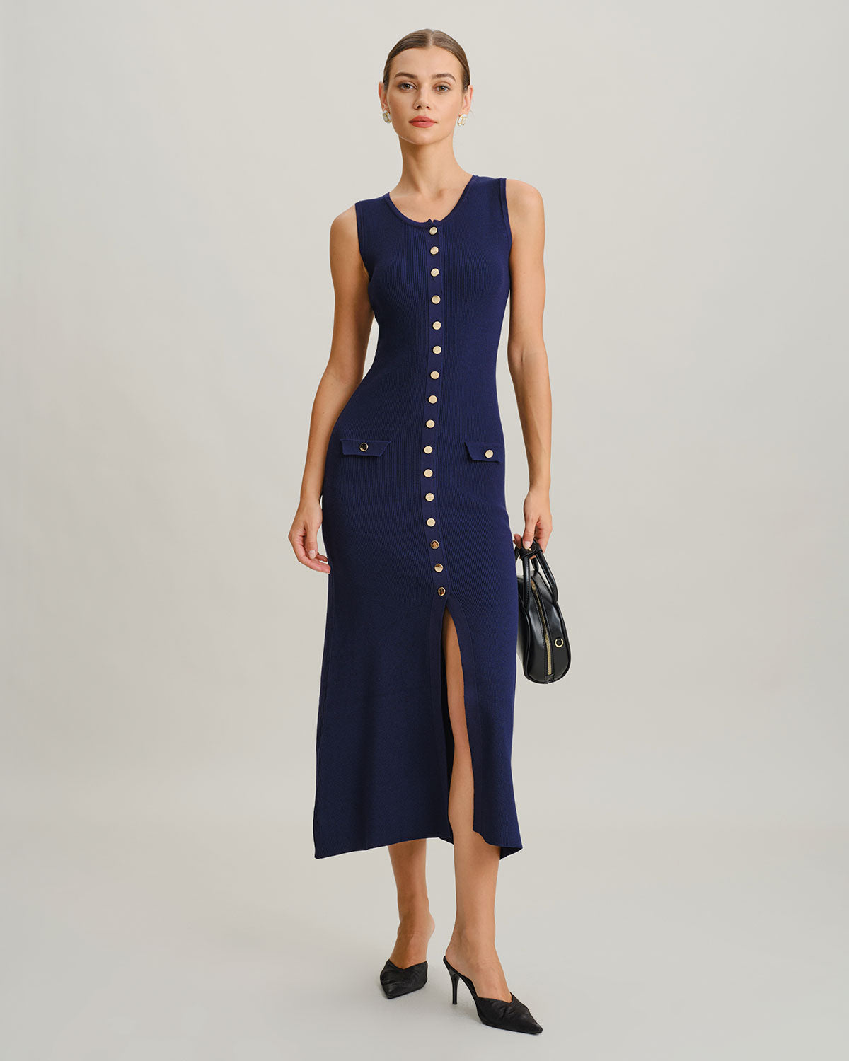 Blue U Neck Sleeveless Sweater Dress