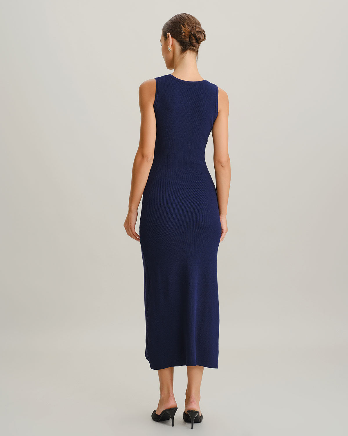 Blue U Neck Sleeveless Sweater Dress