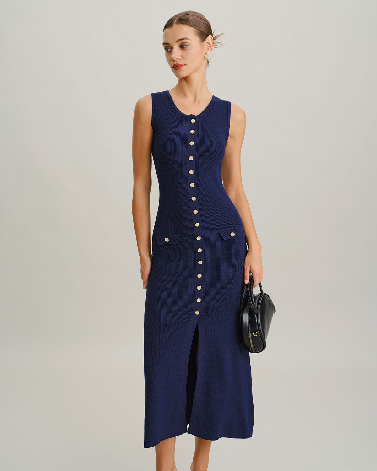 Blue U Neck Sleeveless Sweater Dress