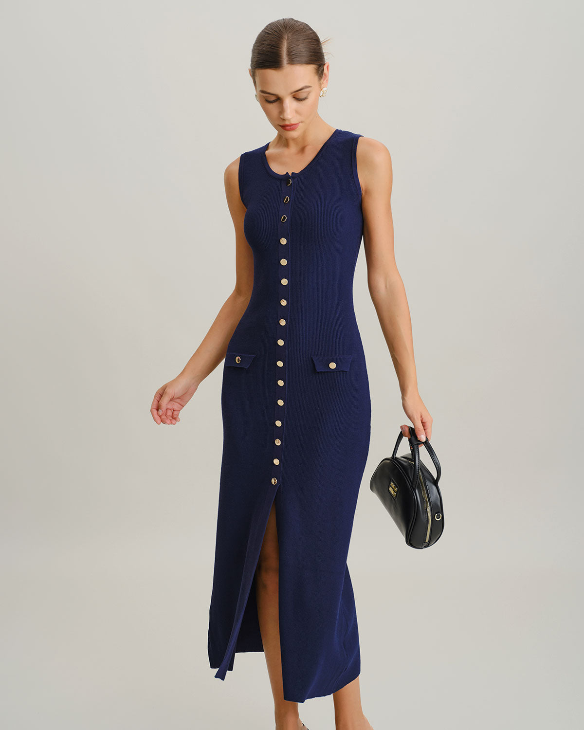 Blue U Neck Sleeveless Sweater Dress