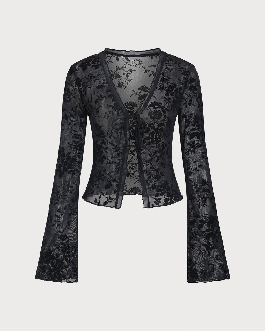 Black V Neck See-through Cardigan