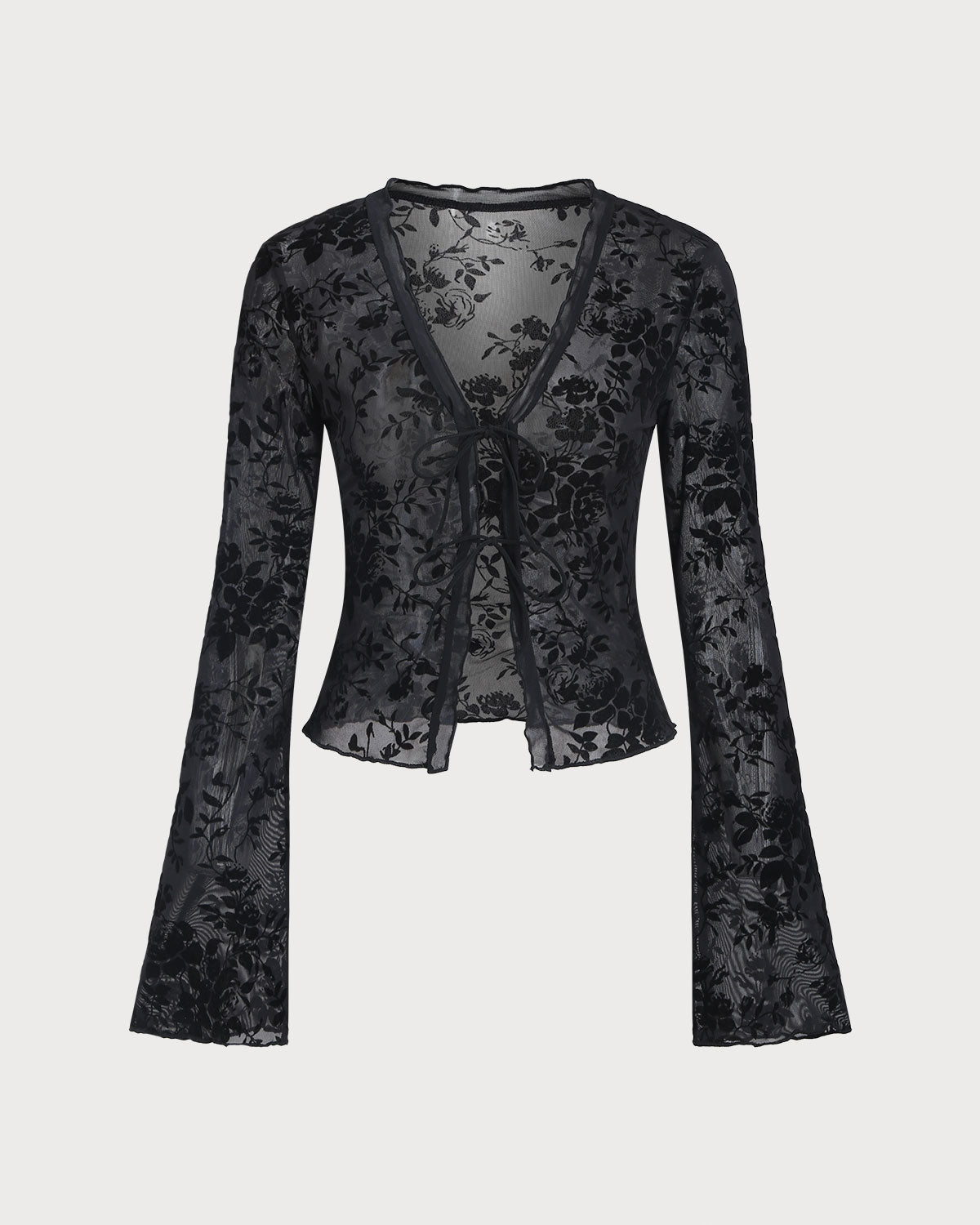Black V Neck See-through Cardigan