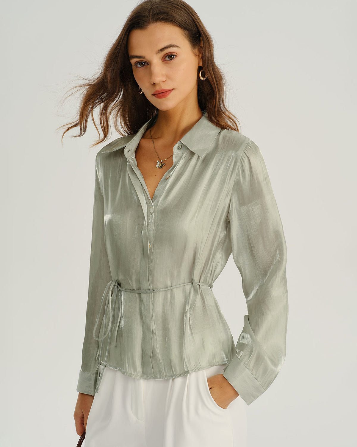Green Loose Button Shirt